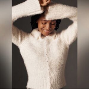 by anthropologie pearl button fuzzy collared cardigan
